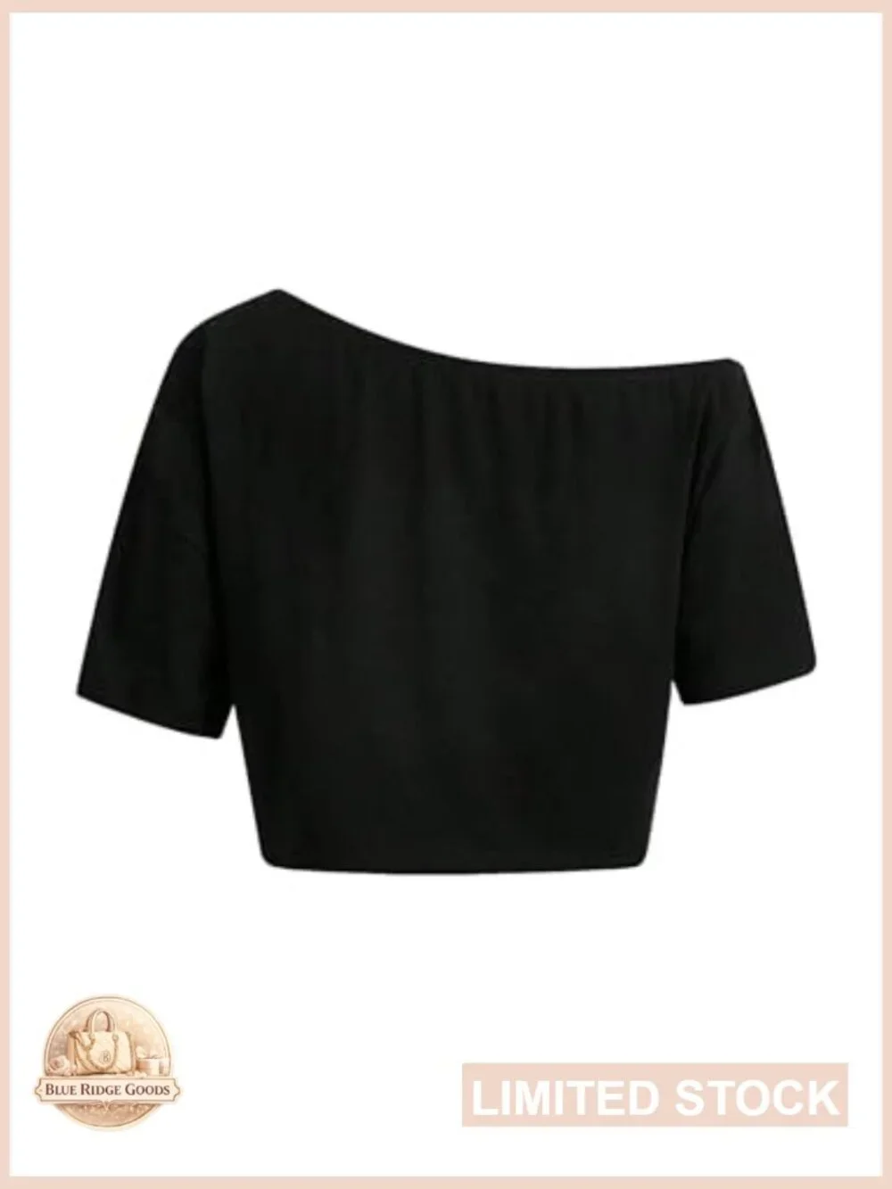 Womens Graphic Off Shoulder Crop Top Asymmetrical Short Sleeve Loose Casual Tee - Picture 2 of 6